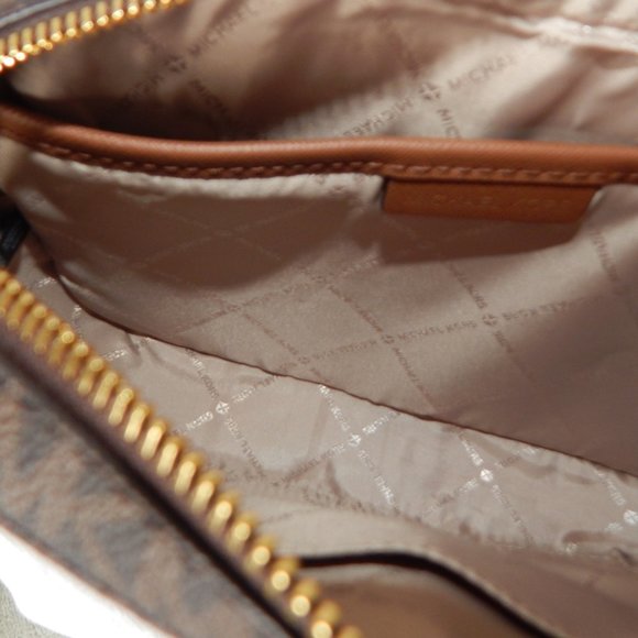 NWT $398 Michael Kors Jet Set Item MK Monogram LG EW Zip Chain XBody Bag Brown - Picture 10 of 11